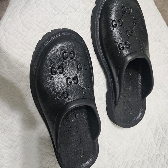 Gucci GG Black Rubber Mens Slip On Sandals/Crocs/Slide US 10.5/11 EU 44 UK 10 - Picture 1 of 15